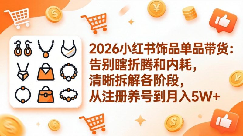 2026小红书饰品单品带货:告别瞎折腾和内耗,清晰拆解各阶段,从注册养号到月入5W+-创业资源网 | 精品设计与工具分享平台