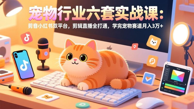 宠物行业六套实战课：抖音小红书双平台，剪辑直播全打通，学完宠物赛道月入3万+-创业资源网 | 精品设计与工具分享平台