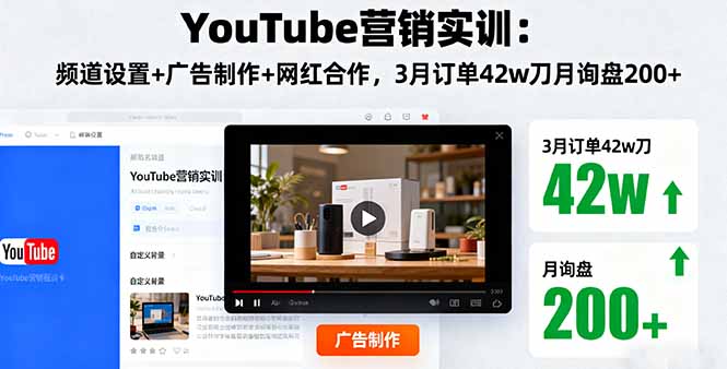 YouTube营销实训:频道设置+广告制作+网红合作,3月订单42w刀月询盘200+-创业资源网 | 精品设计与工具分享平台