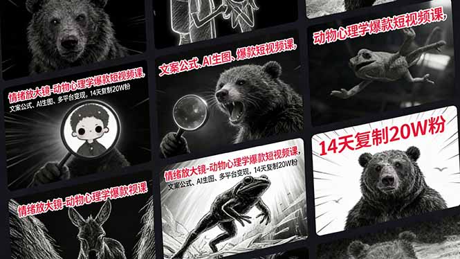 情绪放大镜-动物心理学爆款短视频课，文案公式、AI生图、多平台变现，14天复制20W粉-创业资源网 | 精品设计与工具分享平台