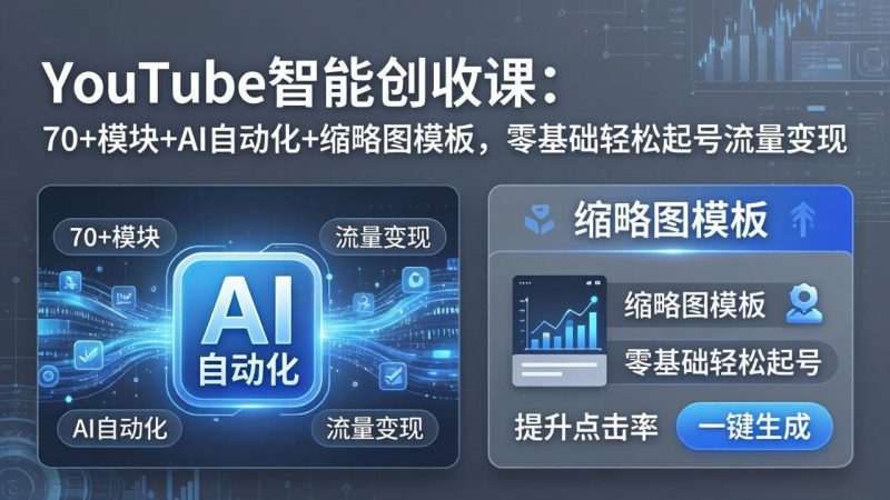 YouTube智能创收课：70+模块+AI自动化+缩略图模板，零基础轻松起号流量变现-创业资源网 | 精品设计与工具分享平台