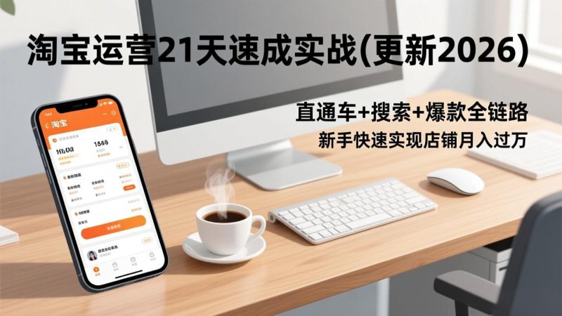 淘宝运营21天速成实战(更新2026),直通车+搜索+爆款全链路,新手快速实现店铺月入过万-创业资源网 | 精品设计与工具分享平台