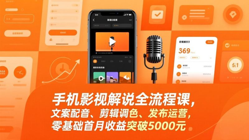 手机影视解说全流程课，文案配音、剪辑调色、发布运营，零基础首月收益突破5000元-创业资源网 | 精品设计与工具分享平台