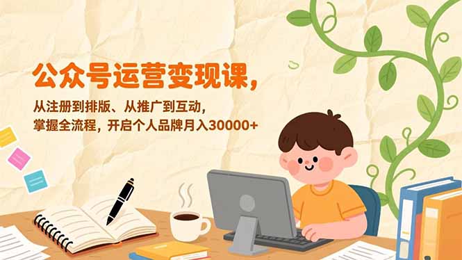公众号运营变现课，从注册到排版、从推广到互动，掌握全流程，开启个人品牌月入30000+-创业资源网 | 精品设计与工具分享平台
