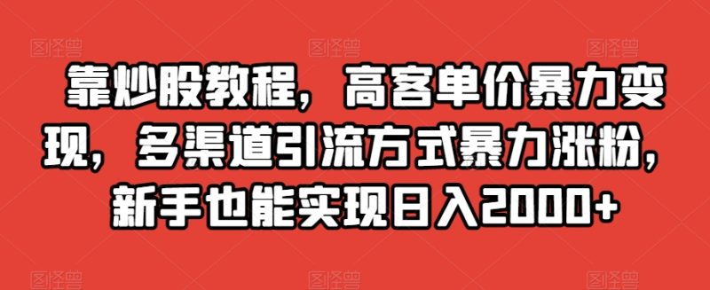 高客单价暴力变现，新手也能实现日入2000+，多渠道引流方式助你涨粉！-创业资源网 | 精品设计与工具分享平台