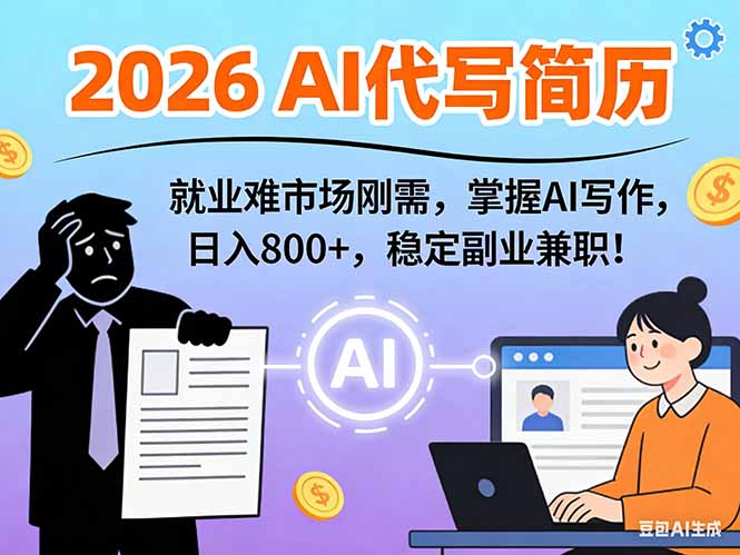 AI代写简历,超暴利,用万能模板月入1-3万实战教程,2026年市场刚需!-创业资源网 | 精品设计与工具分享平台