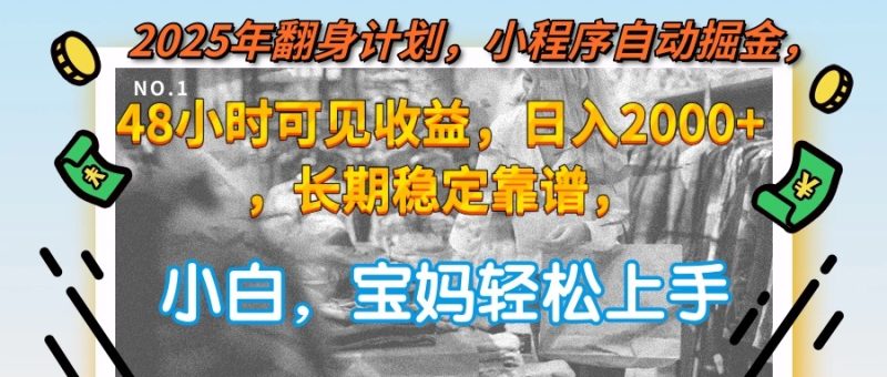 2025年翻身计划,小程序自动掘金48小时可见收益,日入2000+,长期稳定…-创业资源网 | 精品设计与工具分享平台