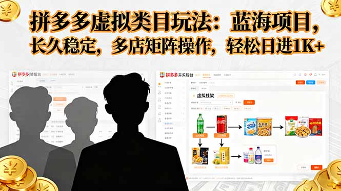 拼多多虚拟类目玩法,蓝海项目,长久稳定,多店矩阵操作,轻松日进1K+ 拼多多虚拟类目玩法,蓝海项目,长久稳定,多店矩阵操作,轻松日进1K+