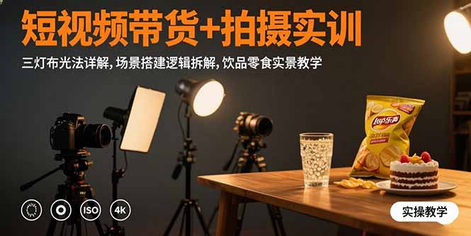 短视频带货+拍摄实训：三灯布光法详解,场景搭建逻辑拆解,饮品零食实景教学-创业资源网 | 精品设计与工具分享平台