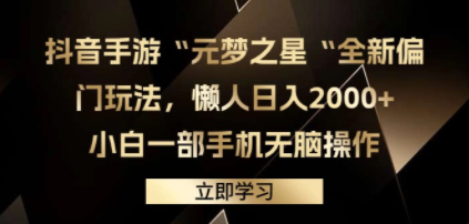 抖音手游“元梦之星“全新偏门玩法，懒人日入2000+，小白一部手机无脑操作-创业资源网 | 精品设计与工具分享平台