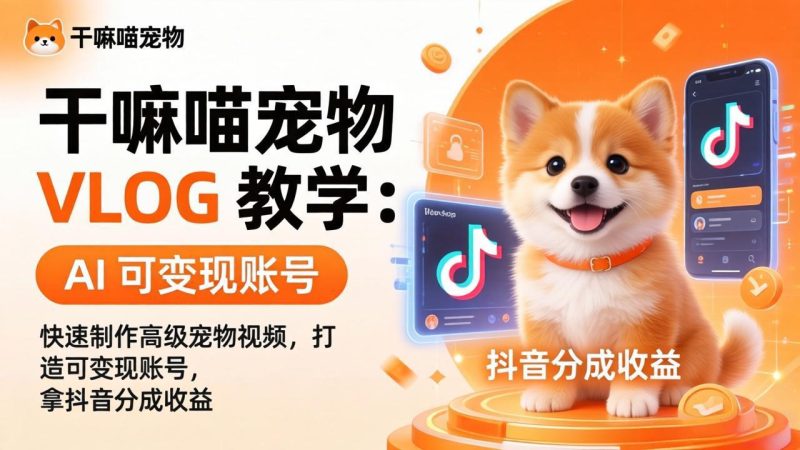 干嘛喵宠物 VLOG 教学:AI 快速制作高级宠物视频,打造可变现账号,拿抖音分成收益-创业资源网 | 精品设计与工具分享平台