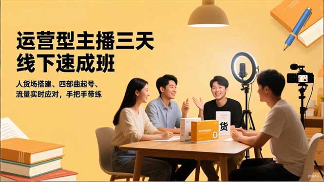 运营型主播三天线下班，人货场搭建,四部曲起号,流量实时应对，手把手带练-创业资源网 | 精品设计与工具分享平台