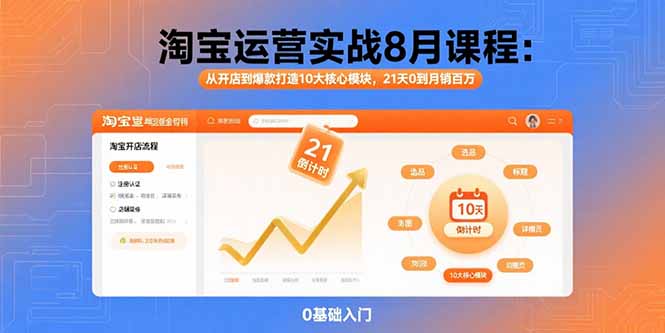 淘宝运营实战8月课程：从开店到爆款打造10大核心模块，21天0到月销百万-创业资源网 | 精品设计与工具分享平台