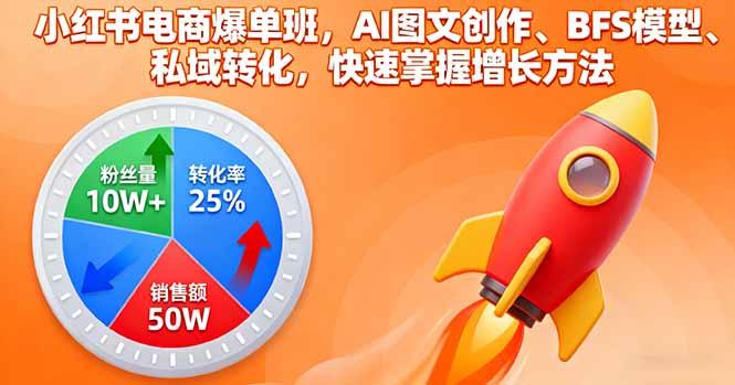 小红书电商爆单班,AI图文创作、BFS模型、私域转化,快速掌握增长方法-创业资源网 | 精品设计与工具分享平台
