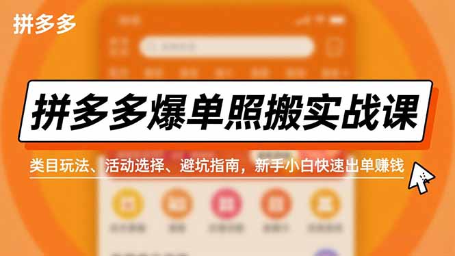 拼多多爆单照搬实战课，类目玩法、活动选择、避坑指南，新手小白快速出单赚钱-创业资源网 | 精品设计与工具分享平台