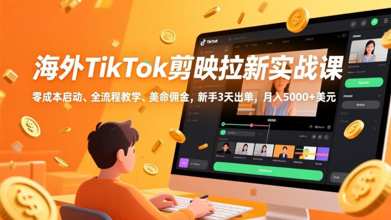 海外TikTok剪映拉新实战课，零成本启动、全流程教学、美金佣金，新手3天出单，月入5000+美元-创业资源网 | 精品设计与工具分享平台