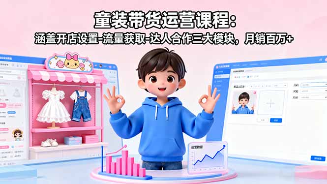 童装带货运营课程：涵盖开店设置-流量获取-达人合作三大模块，月销百万+-创业资源网 | 精品设计与工具分享平台