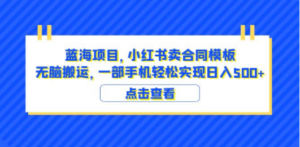 蓝海项目 小红书卖合同模板 无脑搬运 一部手机日入500+（教程+4000份模板）-创业资源网 | 精品设计与工具分享平台