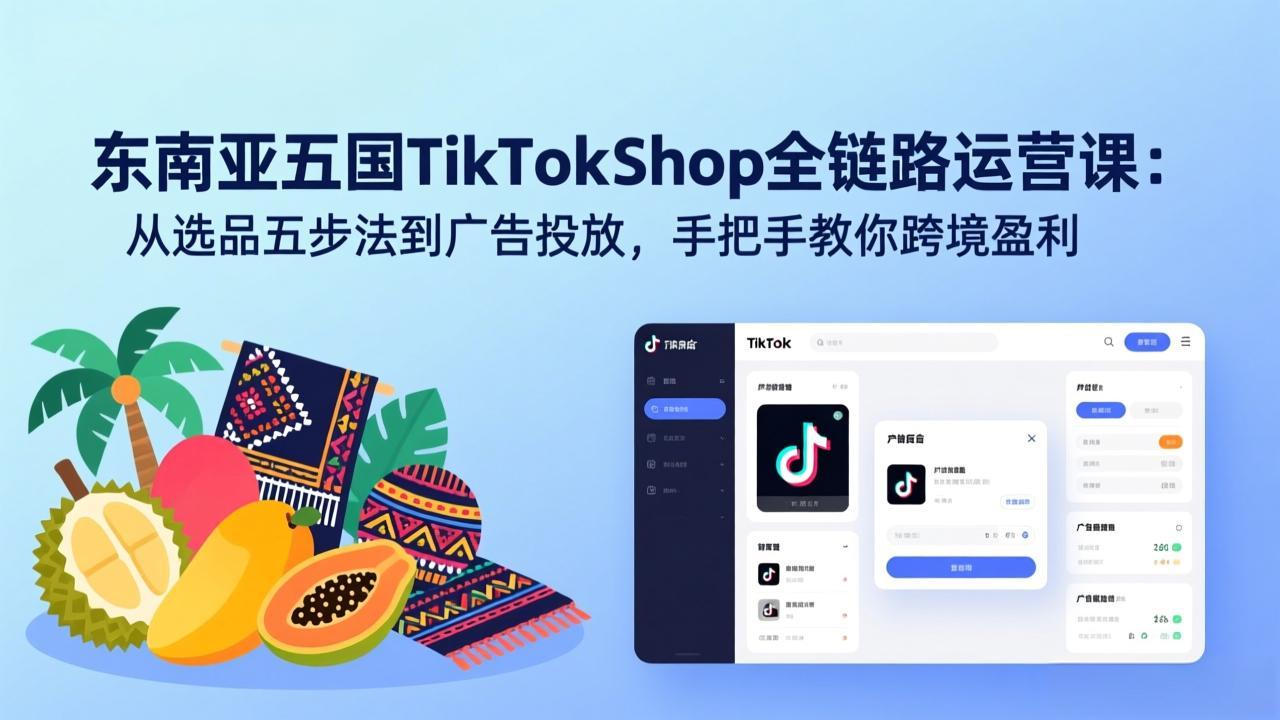 东南亚五国TikTok Shop全链路运营课：从选品五步法到广告投放，手把手教你跨境盈利