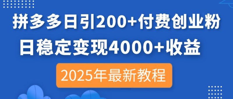 拼多多日引200+付费创业粉,日稳定变现4000+收益,2025年最新教程-创业资源网 | 精品设计与工具分享平台