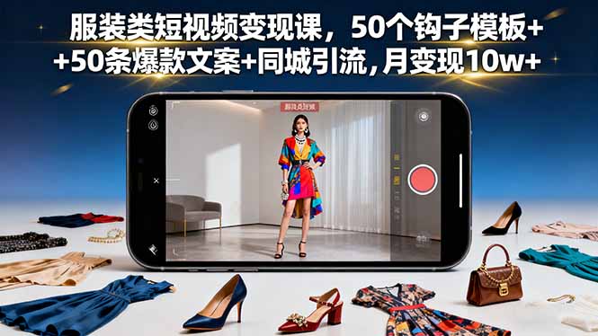 服装类短视频变现课,50个钩子模板+50条爆款文案+同城引流,月变现10w+-创业资源网 | 精品设计与工具分享平台