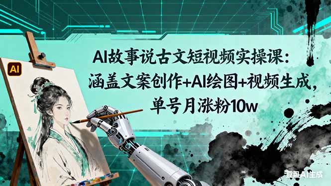AI故事说古文短视频实操课：涵盖文案创作+AI绘图+视频生成，单号月涨粉10w-创业资源网 | 精品设计与工具分享平台