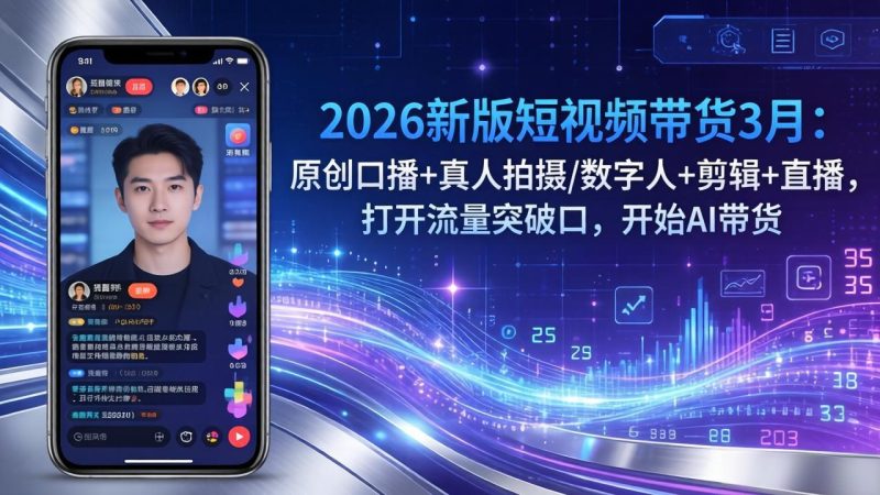2026新版短视频带货3月:原创口播+真人拍摄/数字人+剪辑+直播,打开流量突破口,开始AI带货-创业资源网 | 精品设计与工具分享平台