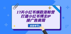 17天 小红书爆款 涨粉营（广告变现方向）打造小红书博主IP、接广告变现-创业资源网 | 精品设计与工具分享平台