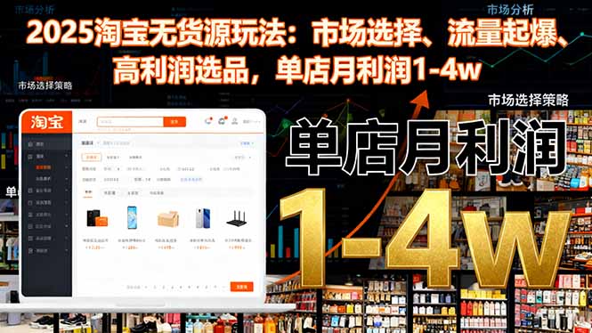 2025淘宝无货源玩法：市场选择、流量起爆、高利润选品，单店月利润1-4w-创业资源网 | 精品设计与工具分享平台