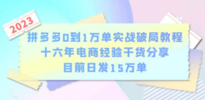 拼多多0到1万单实战破局教程，十六年电商经验干货分享，目前日发15万单-创业资源网 | 精品设计与工具分享平台