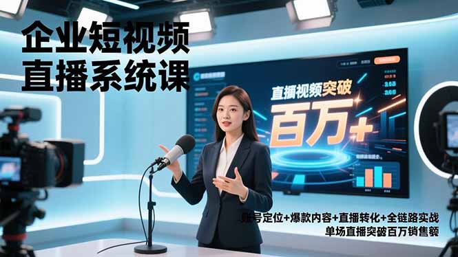 企业短视频直播系统课，账号定位+爆款内容+直播转化+全链路实战，单场直播突破百万销售额-创业资源网 | 精品设计与工具分享平台