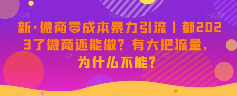新版微商0成本暴力引流丨都2023了微商还能做？有大把流量，为什么不能？-创业资源网 | 精品设计与工具分享平台