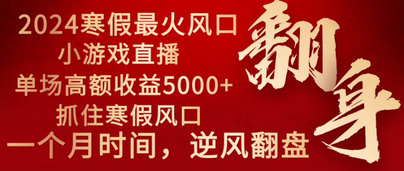 2024年最火寒假风口项目 小游戏直播 单场收益5000+抓住风口 一个月直接提车-创业资源网 | 精品设计与工具分享平台