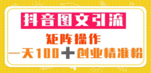 抖音图文引流 矩阵操作 一天100+创业精准粉（5节视频课+素材模板）-创业资源网 | 精品设计与工具分享平台