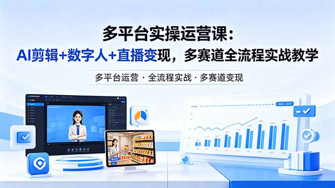 某团队多平台实操运营课-更新26年4月25：AI剪辑+数字人+直播变现，多赛道全流程实战教学-创业资源网 | 精品设计与工具分享平台