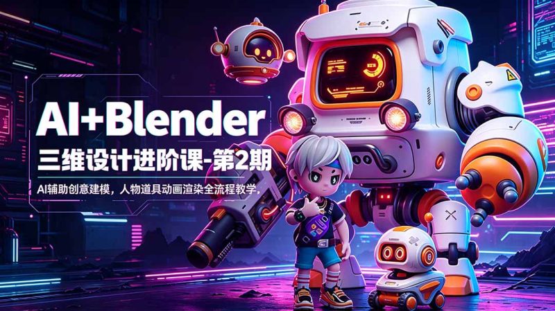 AI+Blender三维设计进阶课-第2期：AI辅助创意建模，人物道具动画渲染全流程教学-创业资源网 | 精品设计与工具分享平台