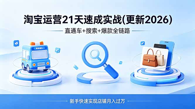 淘宝运营21天速成实战(更新4月)，直通车+搜索+爆款全链路，新手快速实现店铺月入过万-创业资源网 | 精品设计与工具分享平台