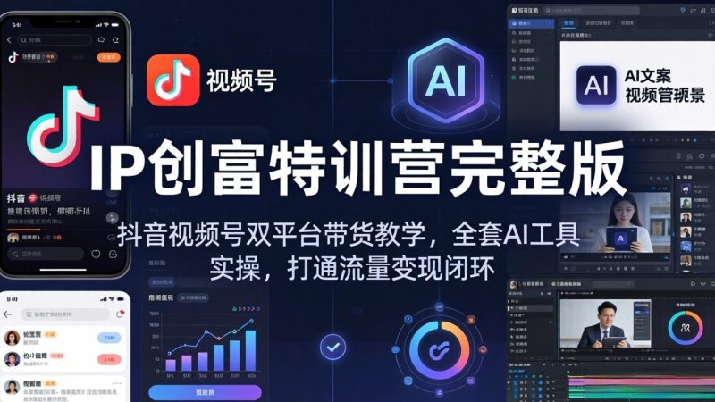 IP创富特训营完整版：抖音视频号双平台带货教学，全套AI工具实操，打通流量变现闭环-创业资源网 | 精品设计与工具分享平台