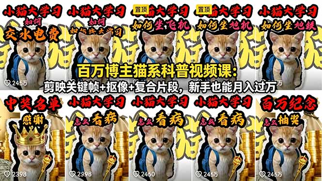 百万博主猫系科普视频课：剪映关键帧+抠像+复合片段，新手也能月入过万-创业资源网 | 精品设计与工具分享平台