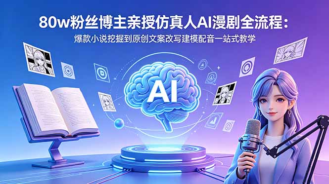 80w粉丝博主亲授仿真人AI漫剧全流程：爆款小说挖掘到原创文案改写建模配音一站式教学-创业资源网 | 精品设计与工具分享平台