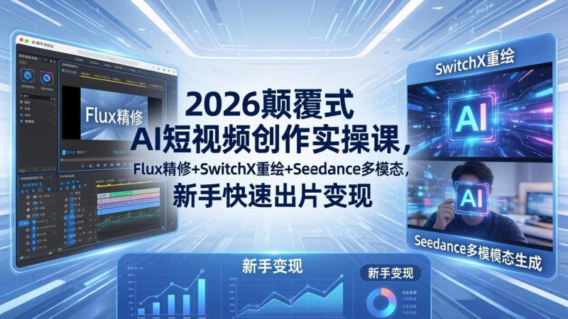 2026颠覆式 AI短视频创作课-5月更新，Flux精修+SwitchX重绘+Seedance多模态，新手快速出片变现-创业资源网 | 精品设计与工具分享平台