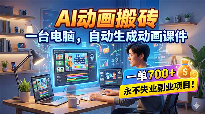 AI动画搬砖，一台电脑，自动生成动画课件，一单800+ 永不失业副业项目！-创业资源网 | 精品设计与工具分享平台