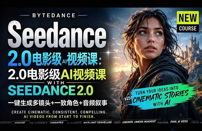 Seedance 2.0电影级AI视频课：一键生成多镜头+一致角色+音频叙事-创业资源网 | 精品设计与工具分享平台