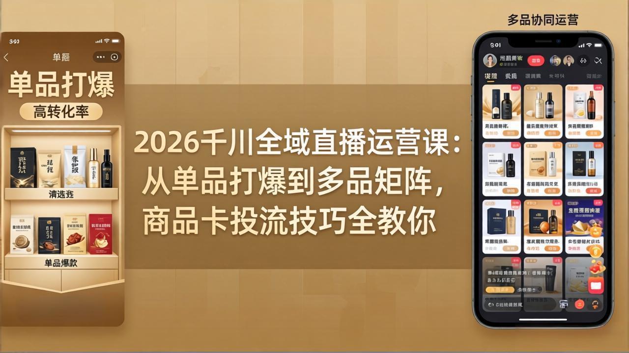 026千川全域直播运营课：从单品打爆到多品矩阵，商品卡投流技巧全教你
