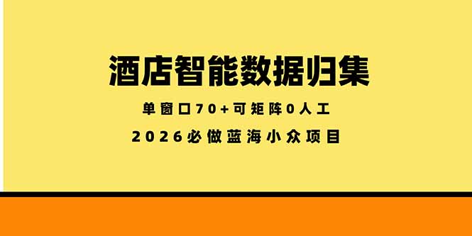 酒店智能数据归集，小众蓝海已经稳定半年之久，单窗口70+零成本矩阵开干-创业资源网 | 精品设计与工具分享平台