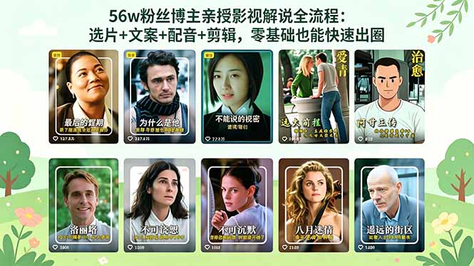 56万粉丝博主亲授影视解说全流程：选片+文案+配音+剪辑，零基础也能快速出圈-创业资源网 | 精品设计与工具分享平台
