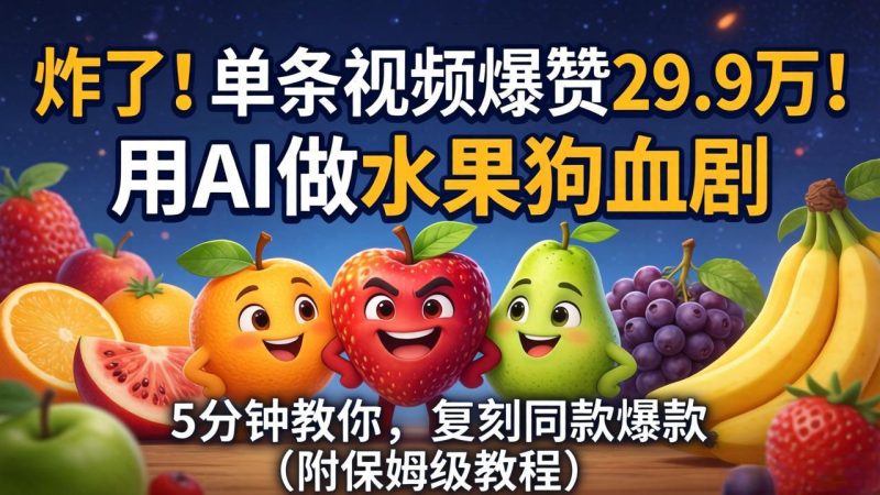 炸了！单条视频爆赞 29.9 万！用 AI 做水果狗血剧，5 分钟教你，复刻同款爆款（附保姆级教程）-创业资源网 | 精品设计与工具分享平台