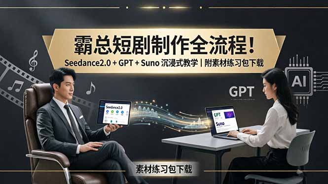 霸总短剧制作全流程！Seedance2.0 + GPT + Suno 沉浸式教学｜附素材练习包下载-创业资源网 | 精品设计与工具分享平台