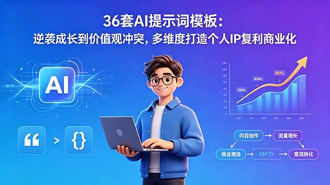 36套AI提示词模板：逆袭成长到价值观冲突，多维度打造个人IP复利商业化-创业资源网 | 精品设计与工具分享平台