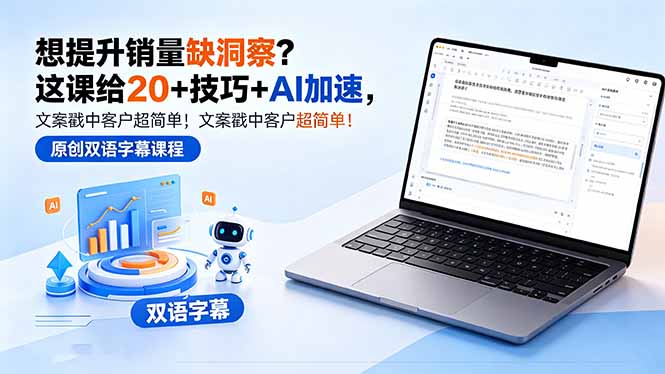 想提升销量缺洞察？这课给 20 + 技巧 + AI 加速，文案戳中客户超简单！【原创双语字幕】-创业资源网 | 精品设计与工具分享平台
